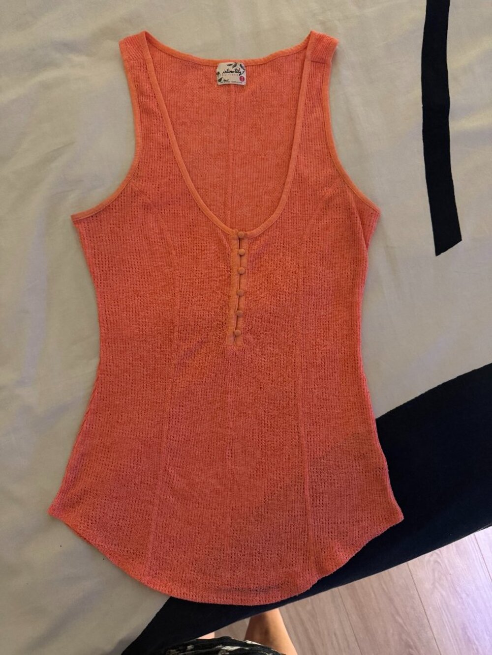 EUC Free People Pointelle Henley Tank Coral Sz M